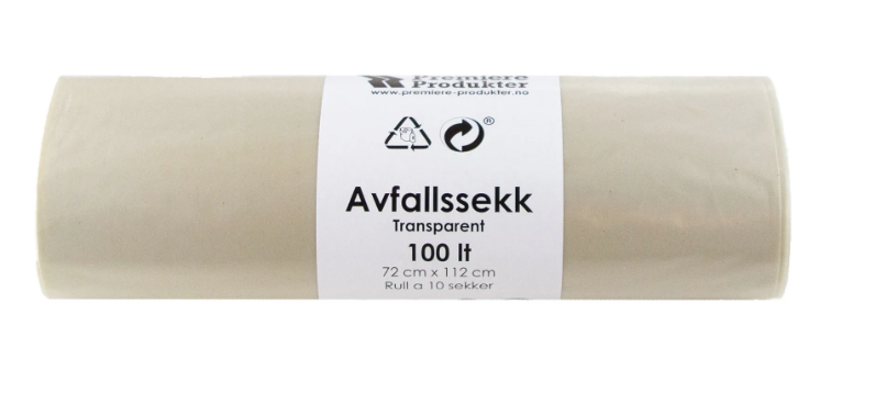 Plastsekk TRANSPARENT 100 lt. *Krt 25 ruller med 10 sekker (250) stk 10%
