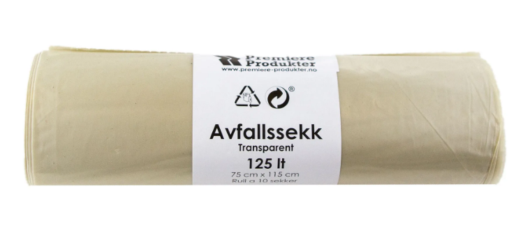 Plastsekk TRANSPARENT 125 lt. *Krt 15 ruller med 10 sekker (150) stk